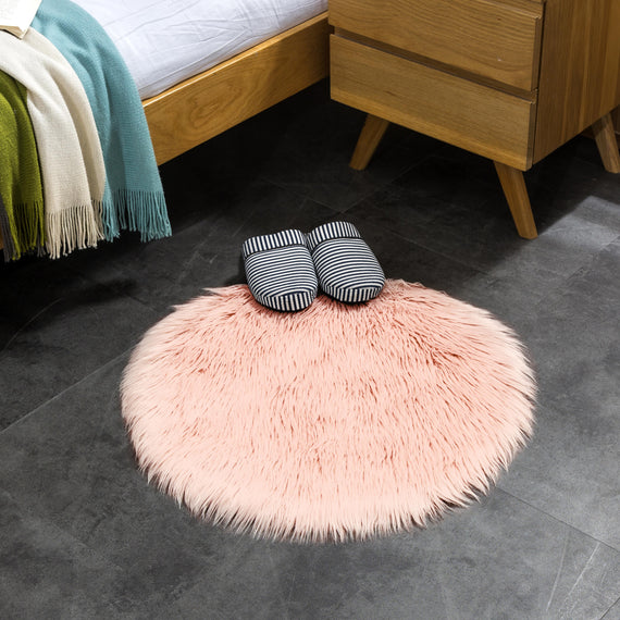 Lammfell Kunstfell Teppich Vorleger | Rosa - Rund